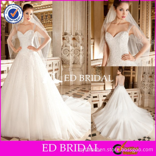 CE316 Covered See Through Back Illusion Sweetheart Beading Cathedral Train Wedding Dress Uk